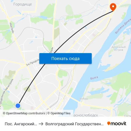 Пос. Ангарский (Ул. Полоненко) to Волгоградский Государственный Технический Университет map