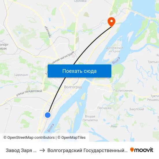 Завод Заря Волгограда to Волгоградский Государственный Технический Университет map