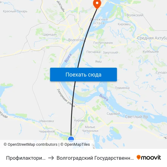 Профилакторий (Пос. Южный) to Волгоградский Государственный Технический Университет map