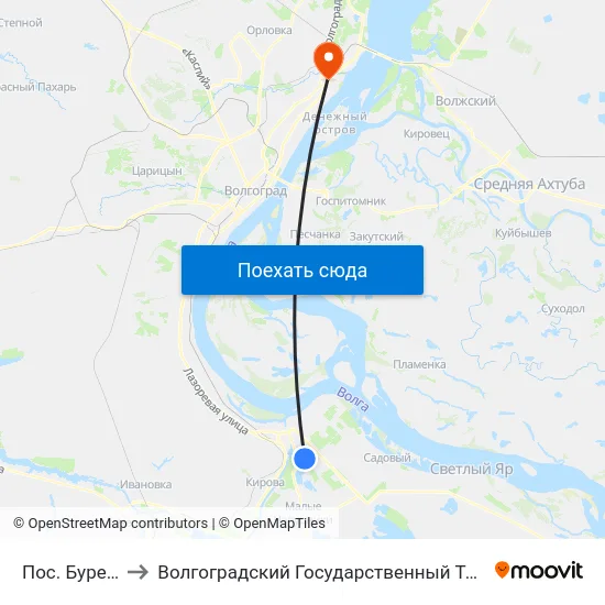 Пос. Буревестник to Волгоградский Государственный Технический Университет map