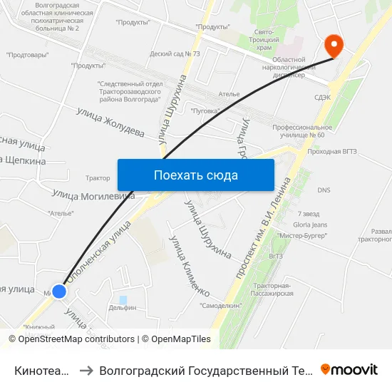 Кинотеатр Старт to Волгоградский Государственный Технический Университет map