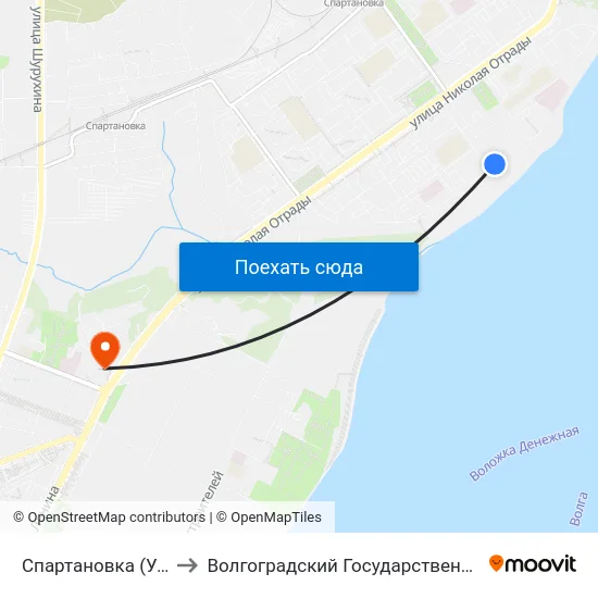 Спартановка (Улица Кастерина) to Волгоградский Государственный Технический Университет map