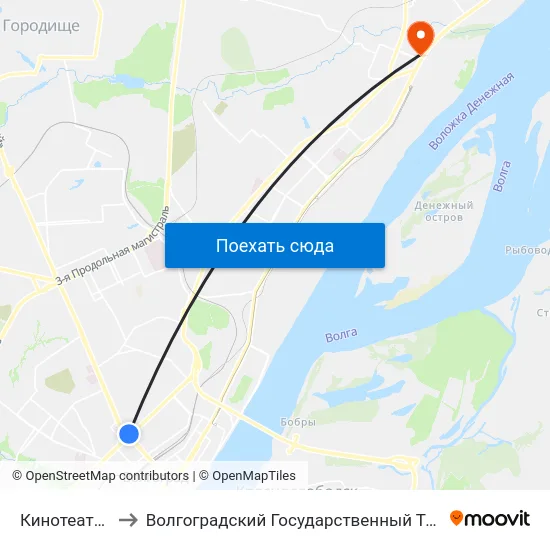Кинотеатр Родина to Волгоградский Государственный Технический Университет map