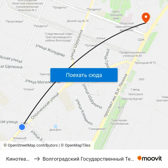 Кинотеатр Старт to Волгоградский Государственный Технический Университет map