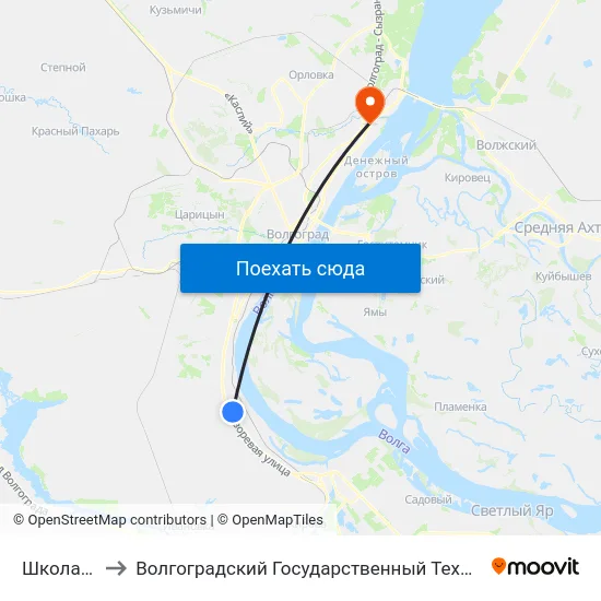Школа №108 to Волгоградский Государственный Технический Университет map