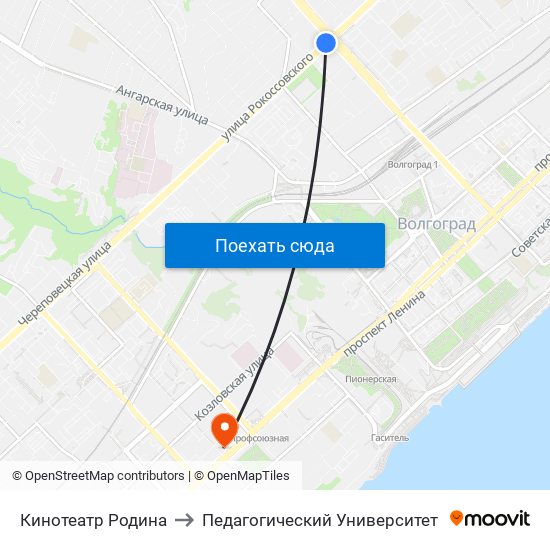 Кинотеатр Родина to Педагогический Университет map