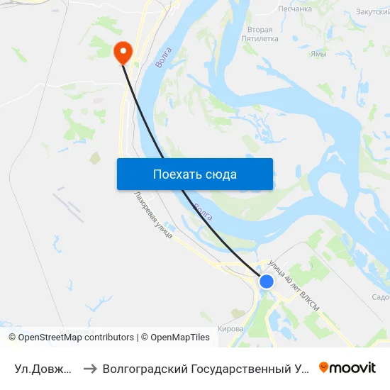 Ул.Довженко (А) to Волгоградский Государственный Университет "" Волгу"" map