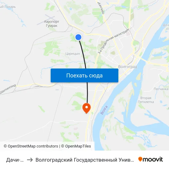 Дачи-1 (А) to Волгоградский Государственный Университет "" Волгу"" map