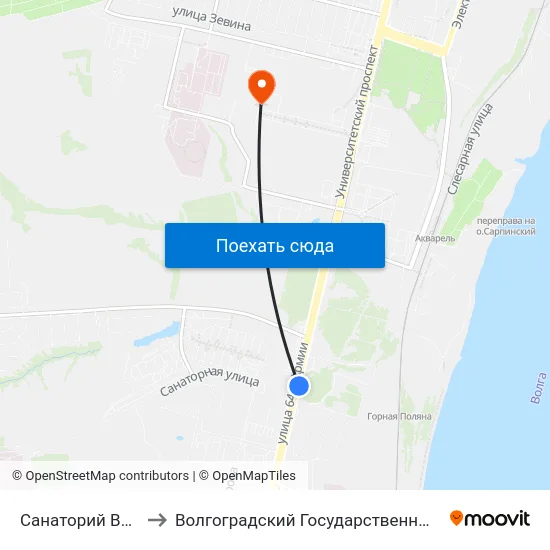 Санаторий Волгоград (А) to Волгоградский Государственный Университет "" Волгу"" map