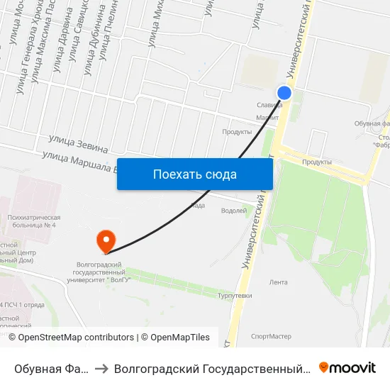 Обувная Фабрика (Б) to Волгоградский Государственный Университет "" Волгу"" map
