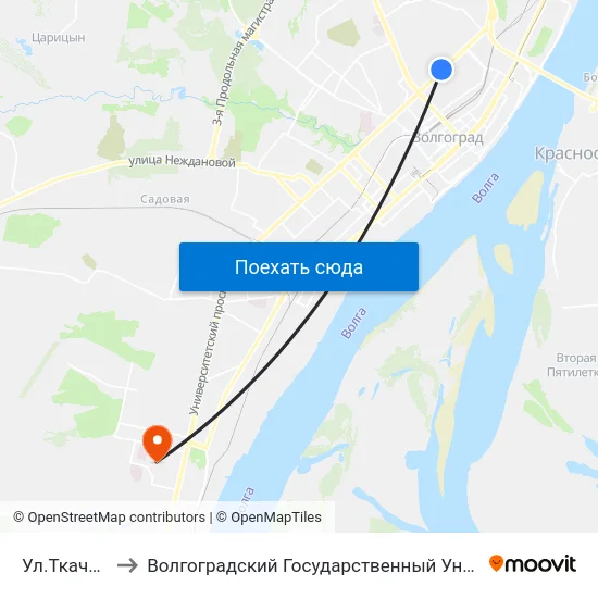 Ул.Ткачева (А) to Волгоградский Государственный Университет "" Волгу"" map