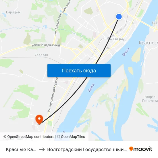 Красные Казармы (А) to Волгоградский Государственный Университет "" Волгу"" map