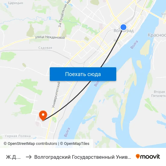 Ж.Д.В. (A) to Волгоградский Государственный Университет "" Волгу"" map