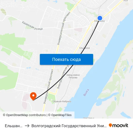 Ельшанка (А) to Волгоградский Государственный Университет "" Волгу"" map