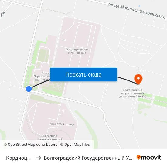 Кардиоцентр (А) to Волгоградский Государственный Университет "" Волгу"" map