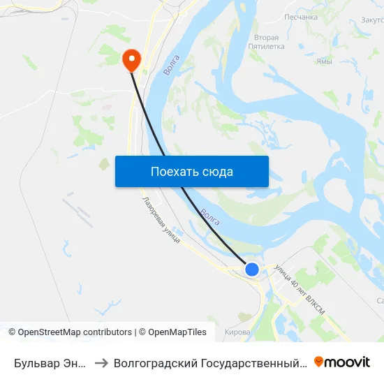 Бульвар Энгельса (А) to Волгоградский Государственный Университет "" Волгу"" map