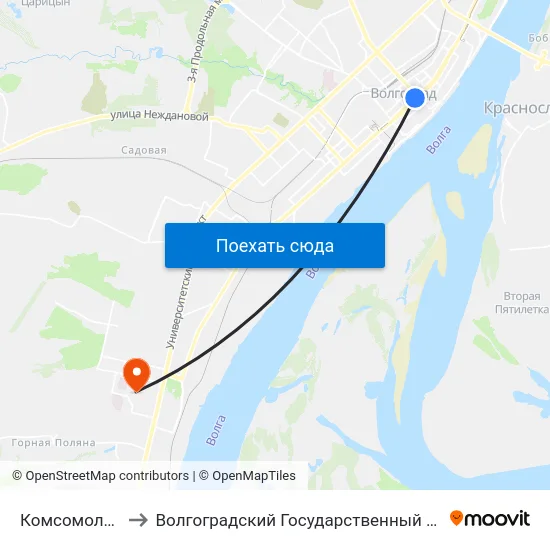 Комсомольская (Б) to Волгоградский Государственный Университет "" Волгу"" map