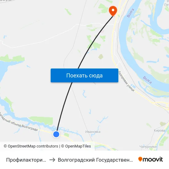 Профилакторий Вспкз Тр. (Б) to Волгоградский Государственный Университет "" Волгу"" map