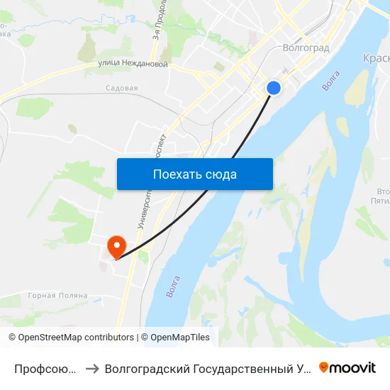 Профсоюзная (Б) to Волгоградский Государственный Университет "" Волгу"" map