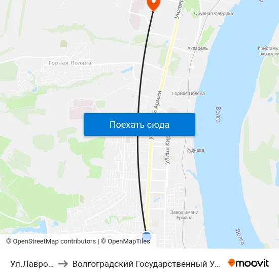 Ул.Лавровая (А) to Волгоградский Государственный Университет "" Волгу"" map