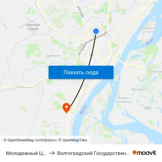 Молодежный Центр Россия (Б) to Волгоградский Государственный Университет "" Волгу"" map