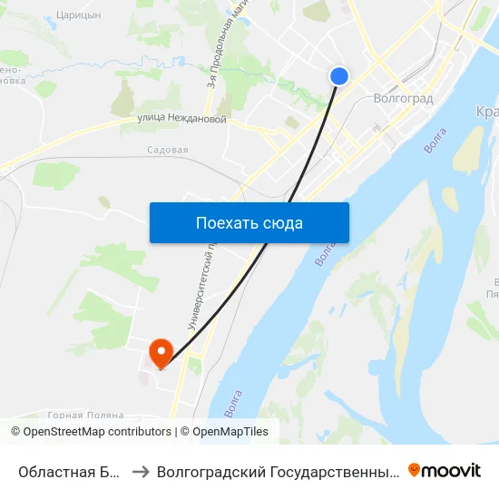 Областная Больница (Б) to Волгоградский Государственный Университет "" Волгу"" map
