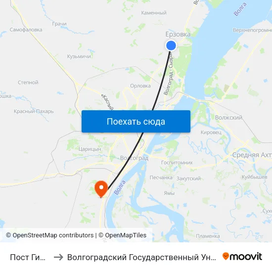 Пост Гибдд (Б) to Волгоградский Государственный Университет "" Волгу"" map