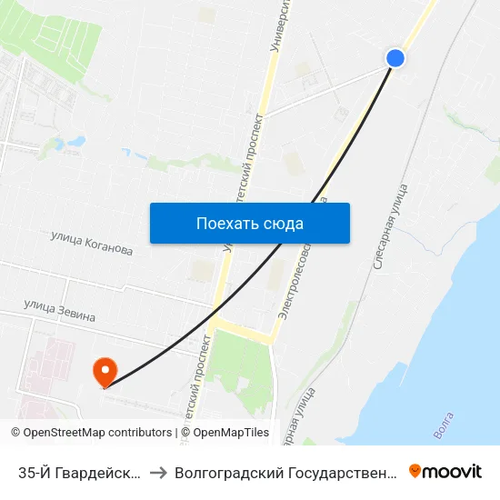 35-Й Гвардейской Дивизии (Б) to Волгоградский Государственный Университет "" Волгу"" map