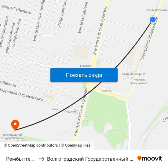 Рембыттехника (А) to Волгоградский Государственный Университет "" Волгу"" map