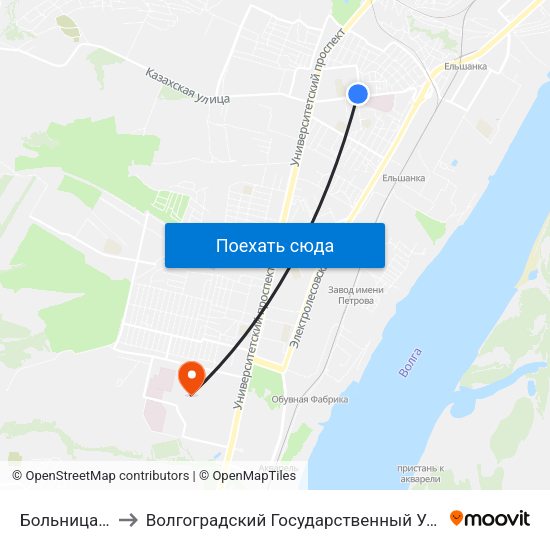 Больница №7 (Б) to Волгоградский Государственный Университет "" Волгу"" map