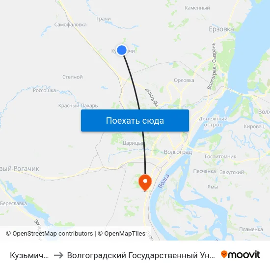 Кузьмичи 2 (А) to Волгоградский Государственный Университет "" Волгу"" map