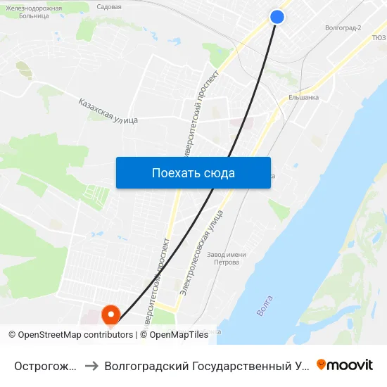 Острогожская (А) to Волгоградский Государственный Университет "" Волгу"" map
