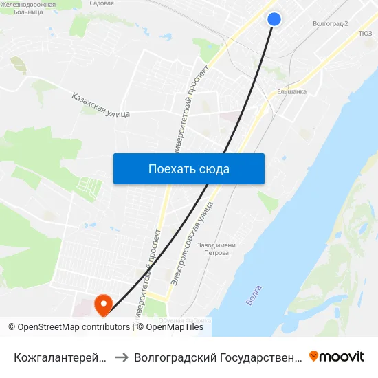 Кожгалантерейная Фабрика (Б) to Волгоградский Государственный Университет "" Волгу"" map