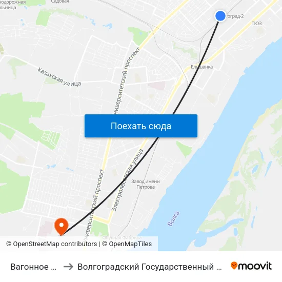 Вагонное Депо (Б) to Волгоградский Государственный Университет "" Волгу"" map