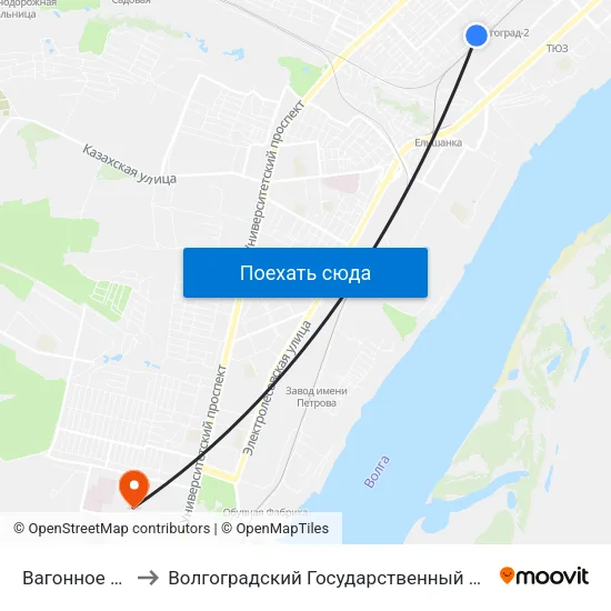 Вагонное Депо (А) to Волгоградский Государственный Университет "" Волгу"" map