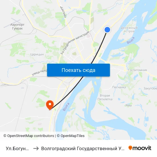 Ул.Богунская (А) to Волгоградский Государственный Университет "" Волгу"" map