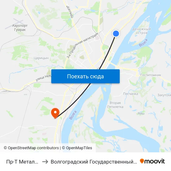 Пр-Т Металлургов (А) to Волгоградский Государственный Университет "" Волгу"" map