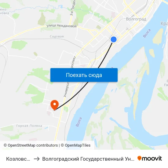 Козловская (А) to Волгоградский Государственный Университет "" Волгу"" map
