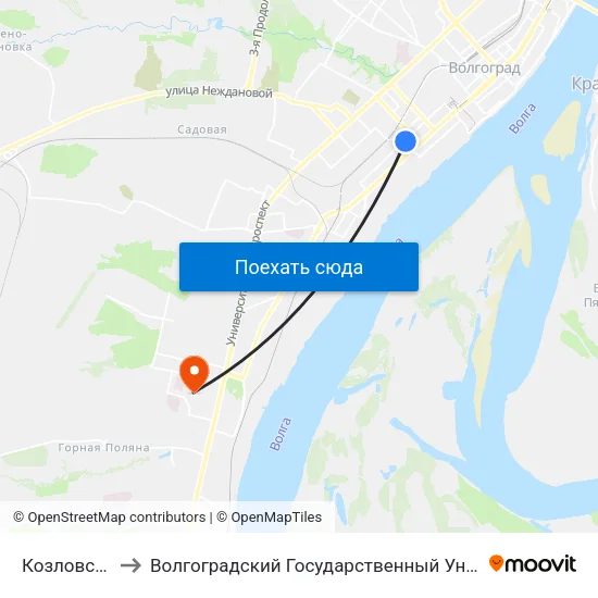 Козловская (Б) to Волгоградский Государственный Университет "" Волгу"" map