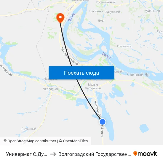 Универмаг С.Дубовый Овраг (А) to Волгоградский Государственный Университет "" Волгу"" map