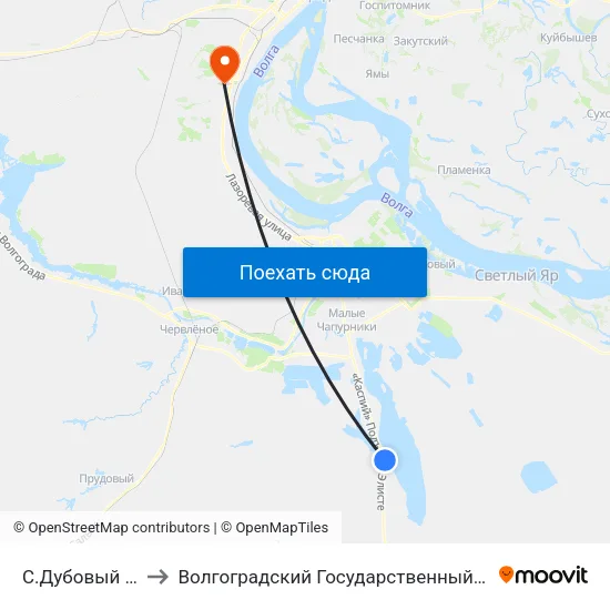 С.Дубовый Овраг (А) to Волгоградский Государственный Университет "" Волгу"" map