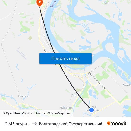 С.М.Чапурники Тр.(А) to Волгоградский Государственный Университет "" Волгу"" map