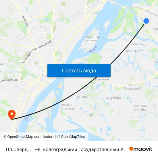 Пл.Свердлова (А) to Волгоградский Государственный Университет "" Волгу"" map