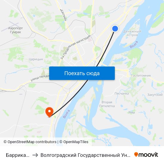 Баррикады (Б) to Волгоградский Государственный Университет "" Волгу"" map