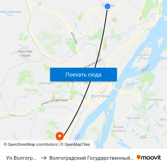 Ул.Волгоградская (А) to Волгоградский Государственный Университет "" Волгу"" map
