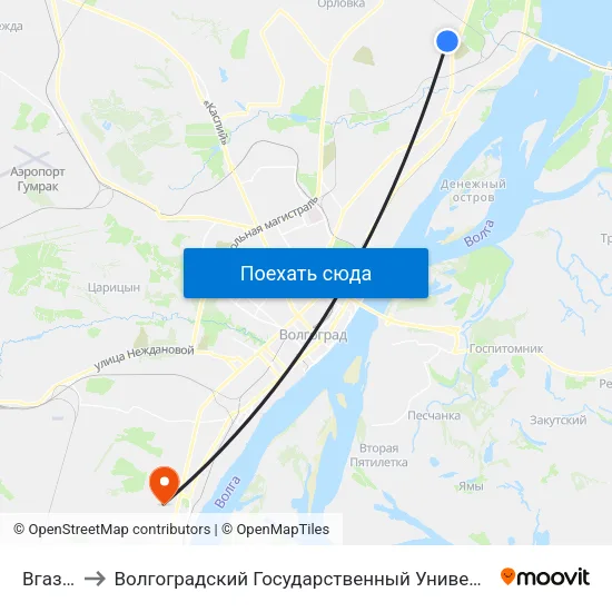 Вгаз (Б) to Волгоградский Государственный Университет "" Волгу"" map