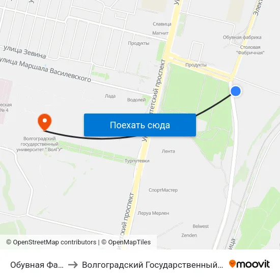 Обувная Фабрика (А) to Волгоградский Государственный Университет "" Волгу"" map