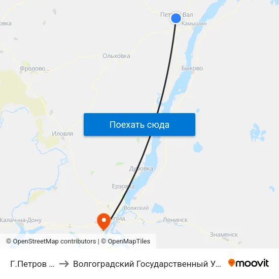 Г.Петров Вал (А) to Волгоградский Государственный Университет "" Волгу"" map