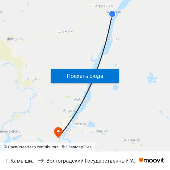 Г.Камышин Ас (А) to Волгоградский Государственный Университет "" Волгу"" map