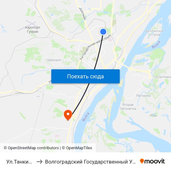 Ул.Танкистов (Б) to Волгоградский Государственный Университет "" Волгу"" map
